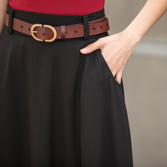 A Line Cotton Linen Maxi Skirt in Black, Long Skirt, High A Line Cotton Linen Maxi Skirt in Black, Long Skirt, High