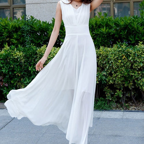 Buy White Chiffon Dress Sleeveless Chiffon Maxi Dress Online in India - Etsy