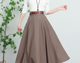 Linen Midi Skirt – High-waisted A-line Skirt With Pockets