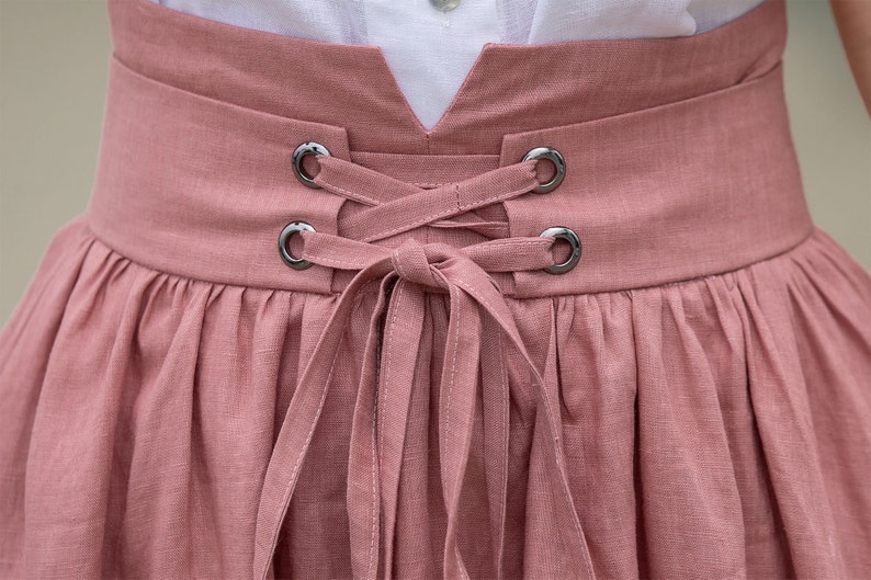 Pink Linen skirt, Long linen skirt for women, pleated linen maxi skirt, High waist Swing skirt with pockets, Womens skirt, Xiaolizi 4261 image 10