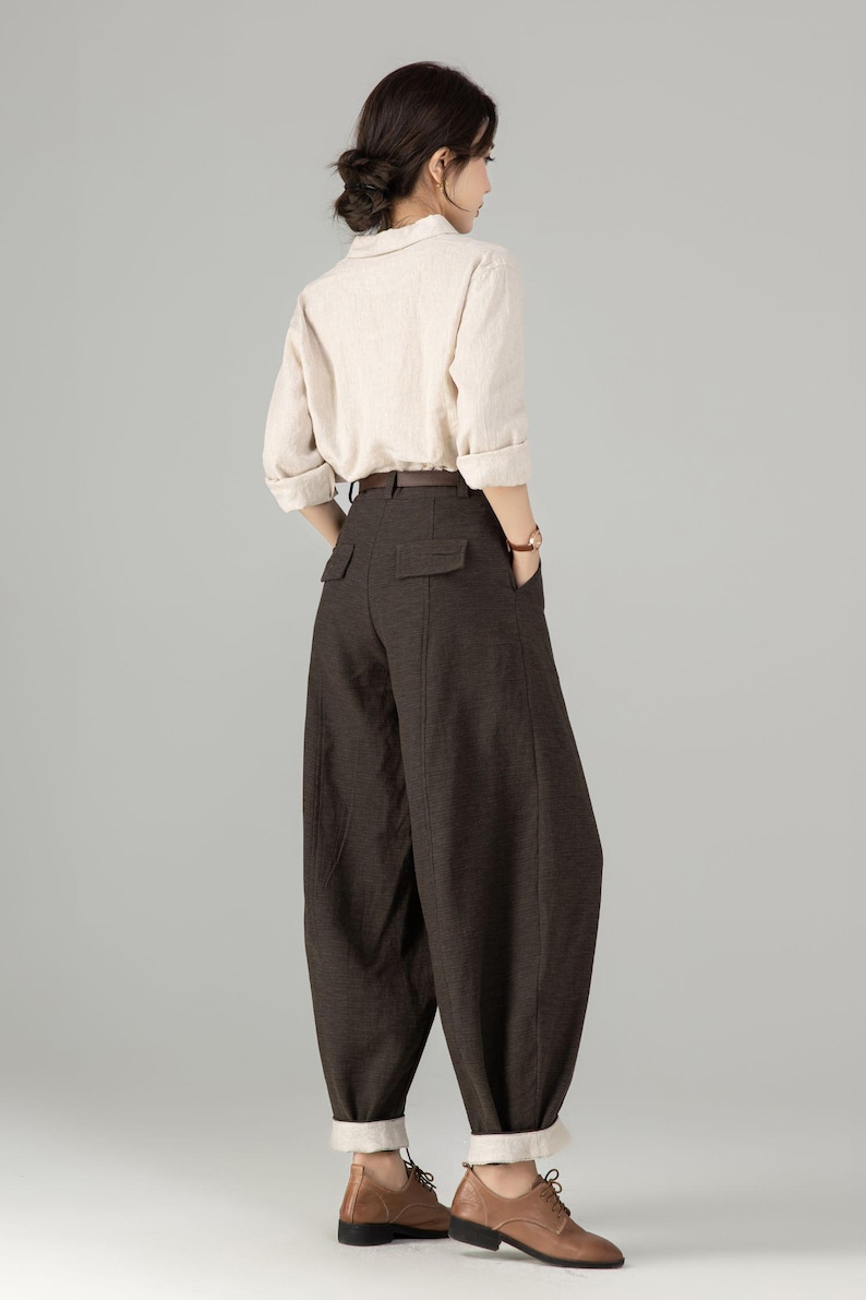 Women's Linen baggy pants, Casual Baggy Harem Pants, Army green Long linen pants, Spring linen pants, Loose Fitting Pants, Xiaolizi 5703 image 13