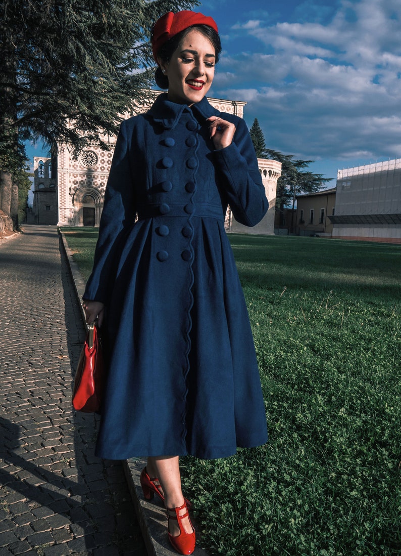 1940s Dark Blue Wool Princess Coat, Double-breasted Long Wool Coat, Mod Maxi Coat, Winter Coat Women, Swing Coat, Stylish Wool Coat 1971 1-Blue
