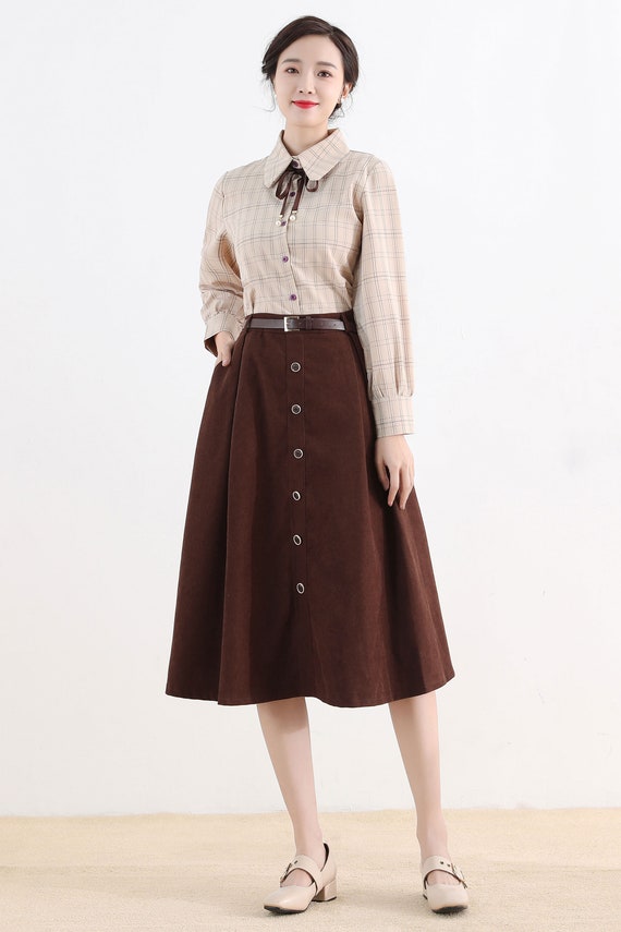 Brown A Line Button Midi Skirt 2521 Brown A Line Button Midi Skirt 2521