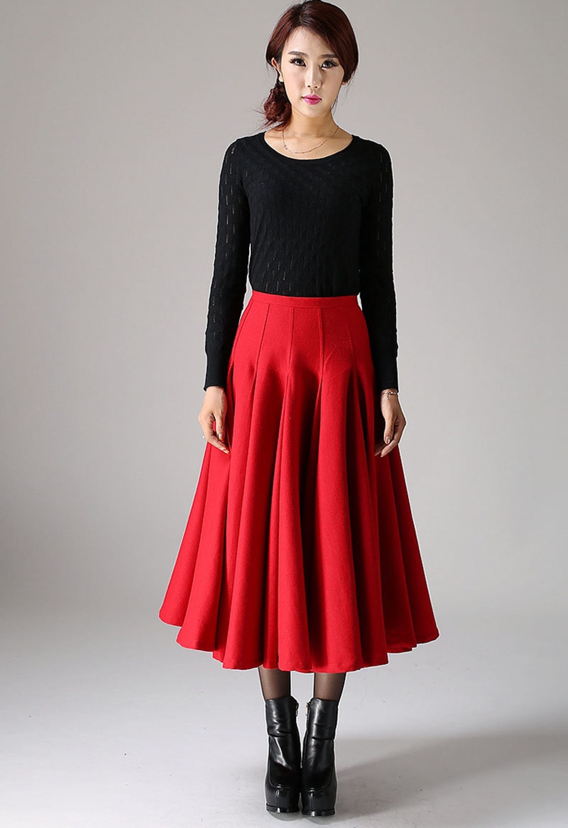 Wool Circle skirt Pleated Midi skirt in gray wool skirt Etsy