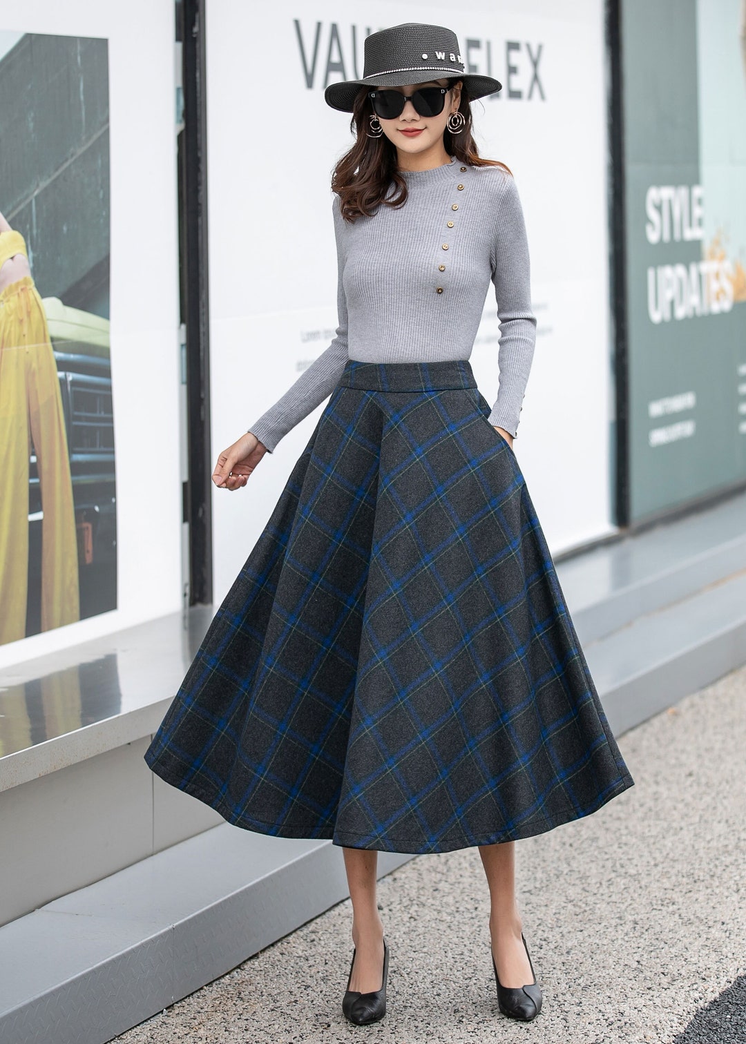 Wool Skirt, Plaid Wool Skirt, Women's Wool Skirt, Long Skirt, Aline