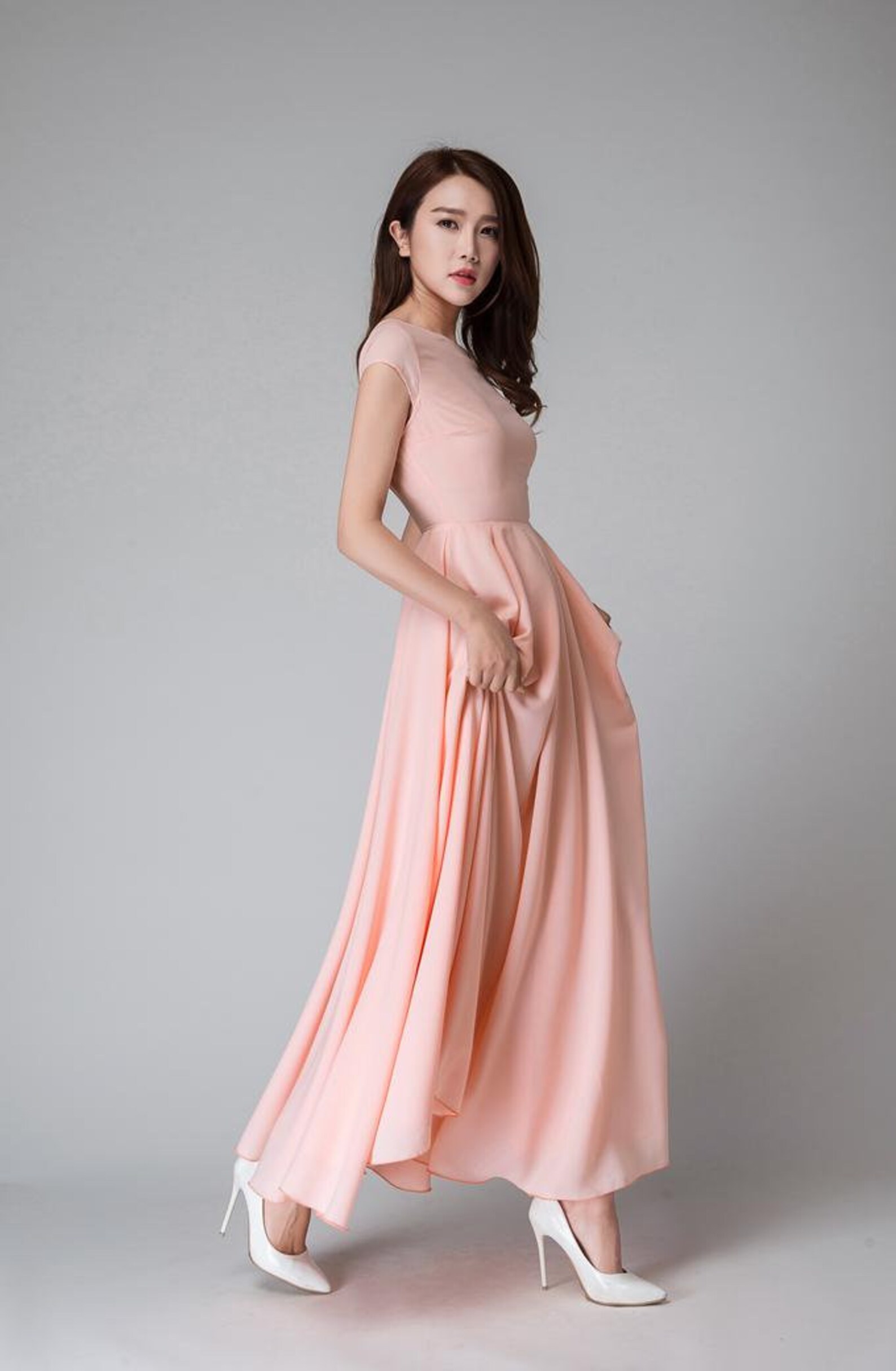 Maxi Chiffon Bridesmaid Dresses with Sweethart Peach