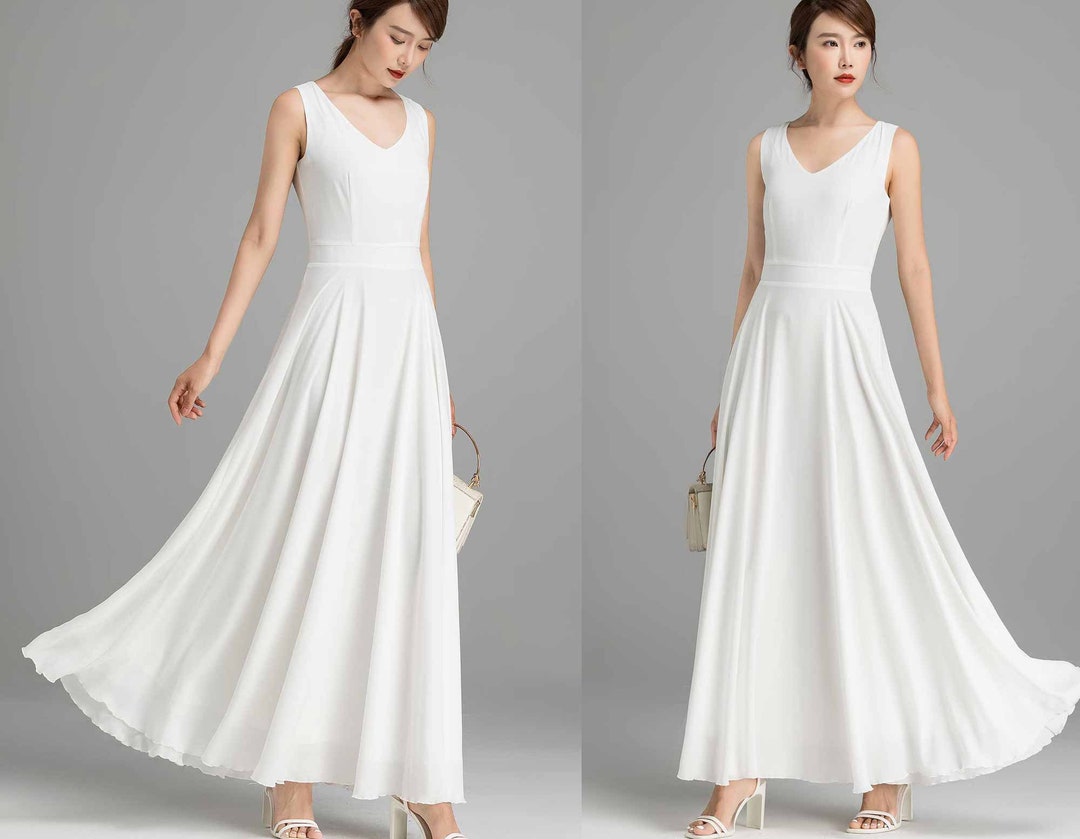 White Dress Chiffon Dress Sleeveless Chiffon Maxi Dress - Etsy