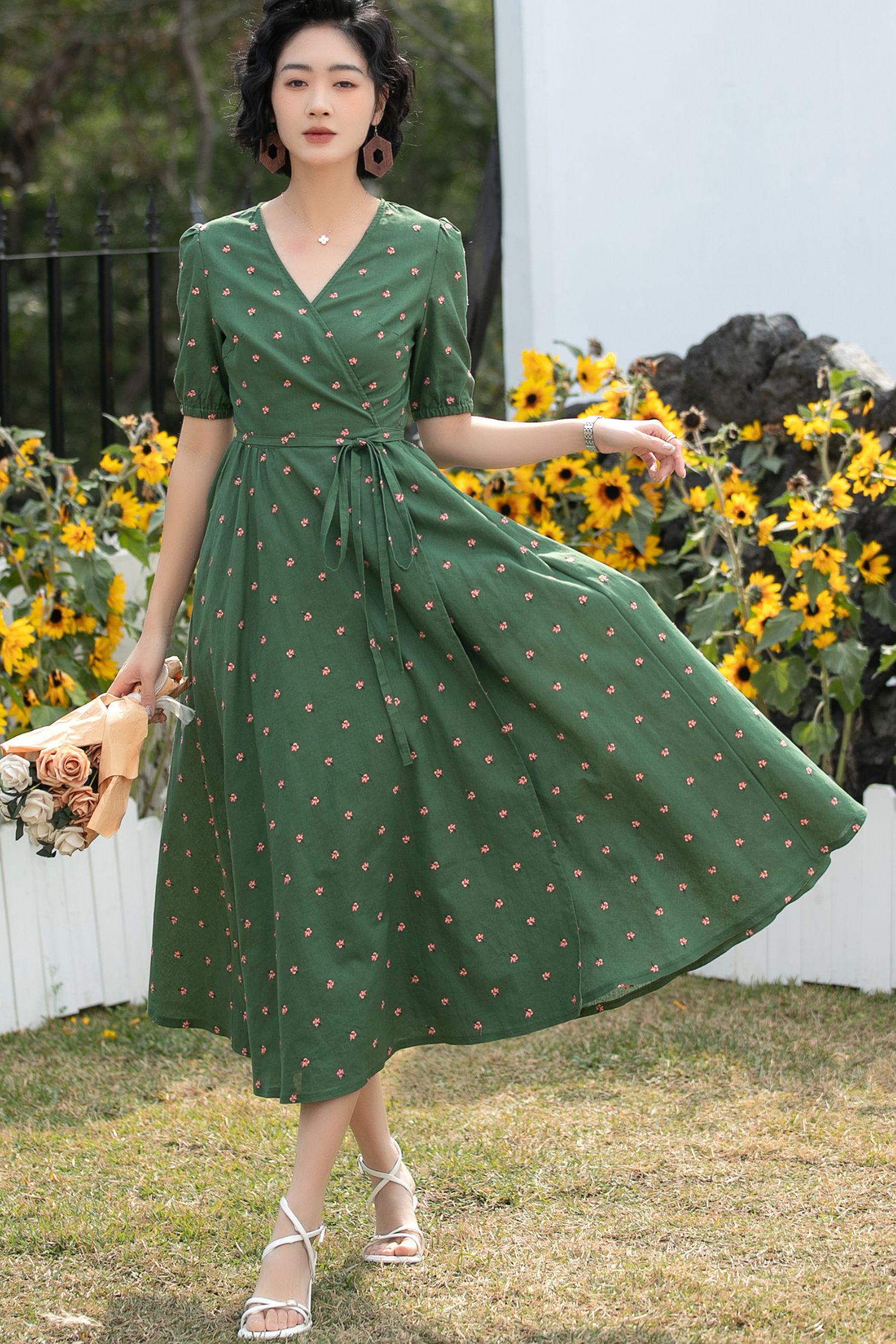 slim fit dress slacks Martha Green Floral Maxi Dress
