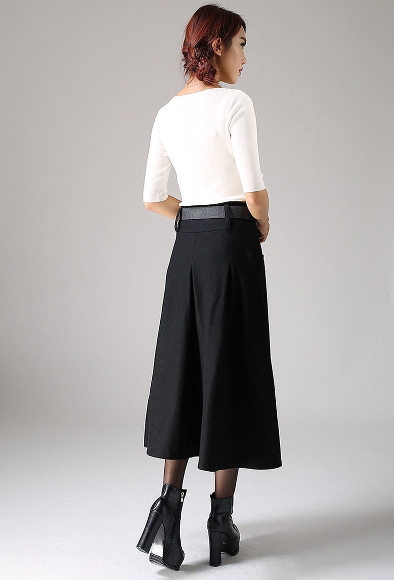 A line Midi skirt, wool skirt, Black skirt, winter skirt, pockets skirts, pleated skirt, woman skirt, warm skirt, custom skirt 1084 image 6
