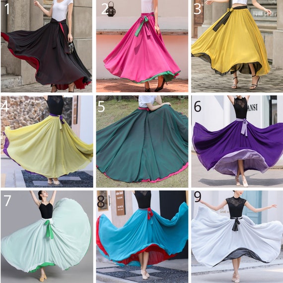 Robe De Danse 2 Pièces Mousseline - Jupe Longue Fluide 720°, Top Ajusté, Pour Entraînement Et Spectacle (taille S)