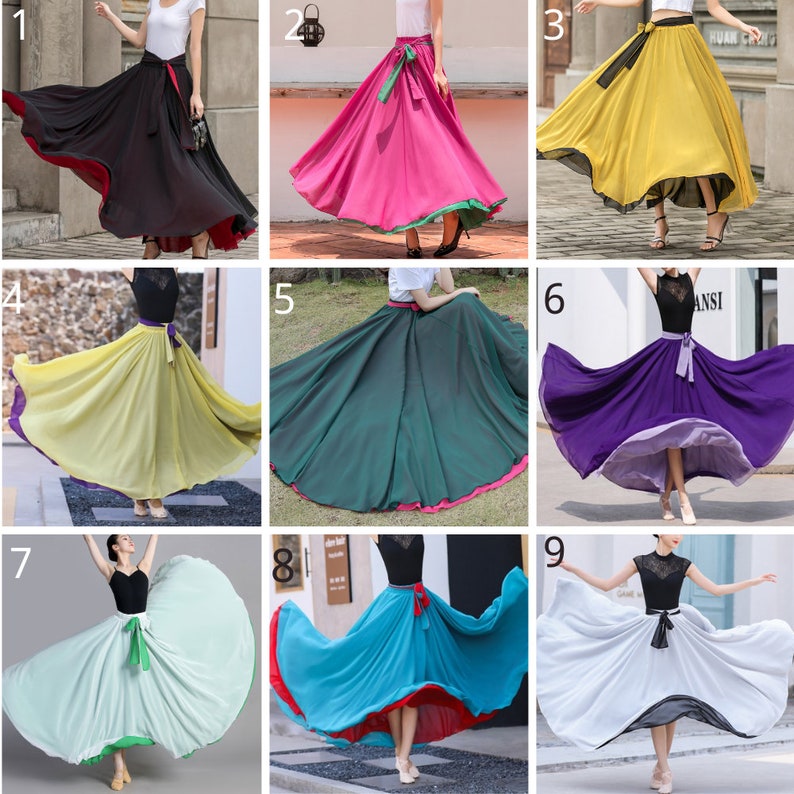 Black Long Chiffon Maxi Skirt Women, Swing Full Circle Skirt, Boho Maxi Skirt, Elastic Waist Chiffon Skirt with Sash, Plus Size Skirt 2714 image 9