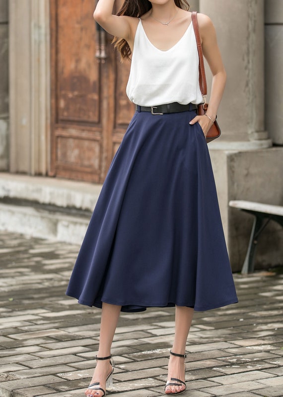 Elegant Navy Blue A-Line Skirt 3696# Elegant Navy Blue A-Line Skirt 3696#