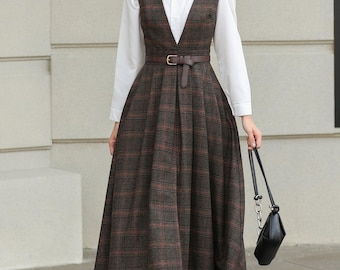 blue dress for baby girl Plaid Wool Fit & Flare Dress – Knee Length Long Sleeve main image 0