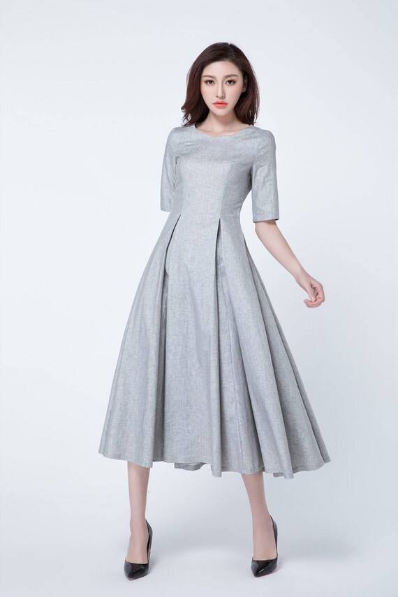 light grey linen dress