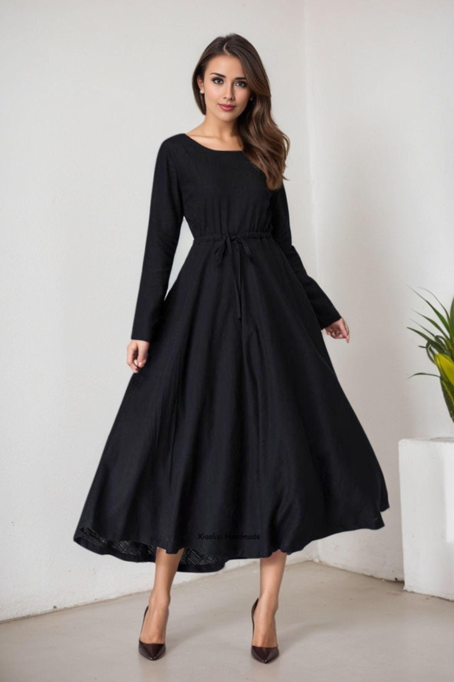 Black Linen Maxi dress - Flowing A-Line Swing dress, Women's Boho Long dress, plus size Maxi dress with drawstring, Spring dress 5604 Black Linen Maxi dress - Flowing A-Line Swing dress, Women's Boho Long dress, plus size Maxi dress with drawstring, Spring dress 5604