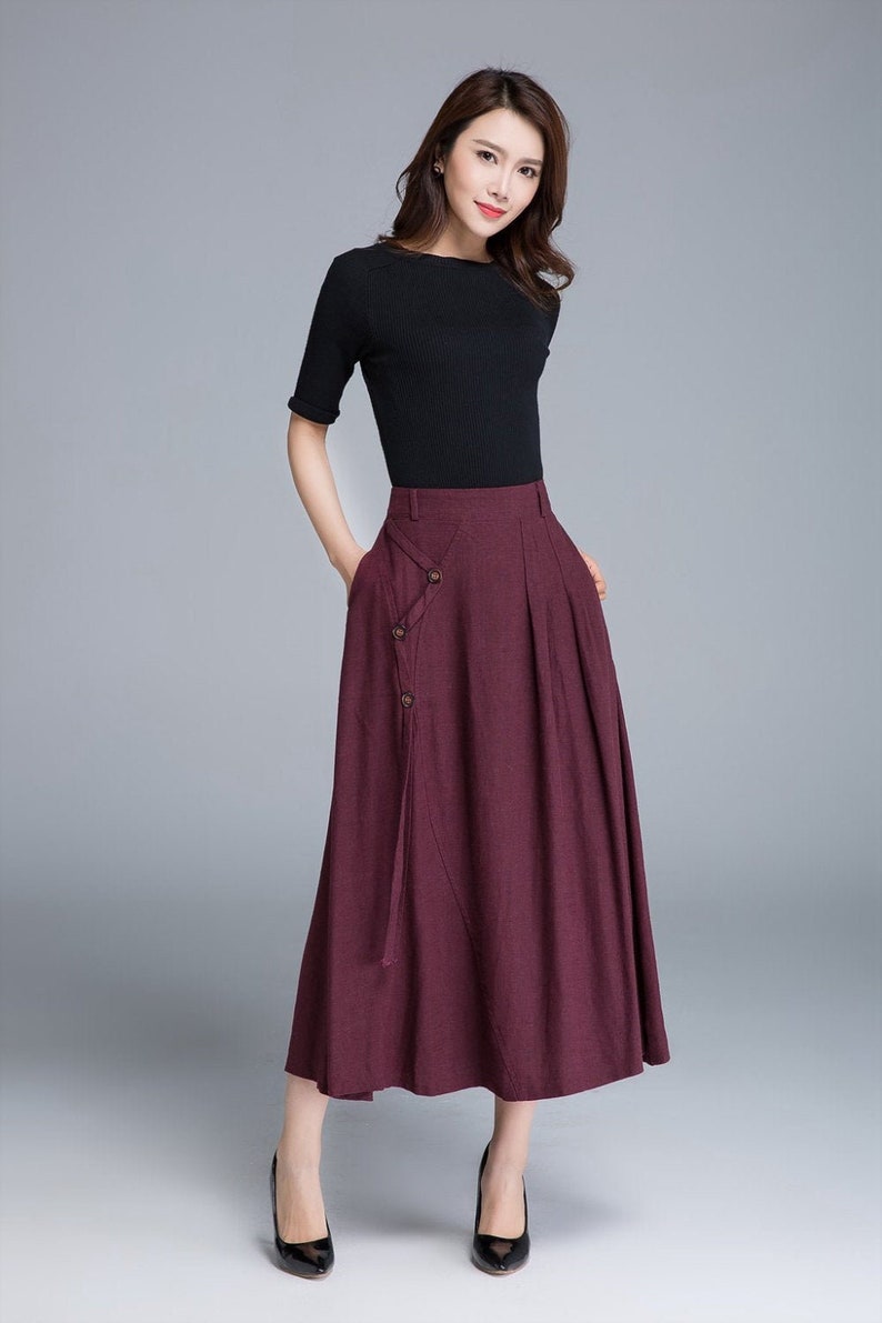 Pleated skirt linen skirt button skirt fashion clothing | Etsy