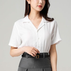 White Linen Shirt, Linen Tops for Women, Linen Button Up Shirt, Linen Shirt Women, Casual Womens Blouses, Linen blouse, Xiaolizi 4148 image 2