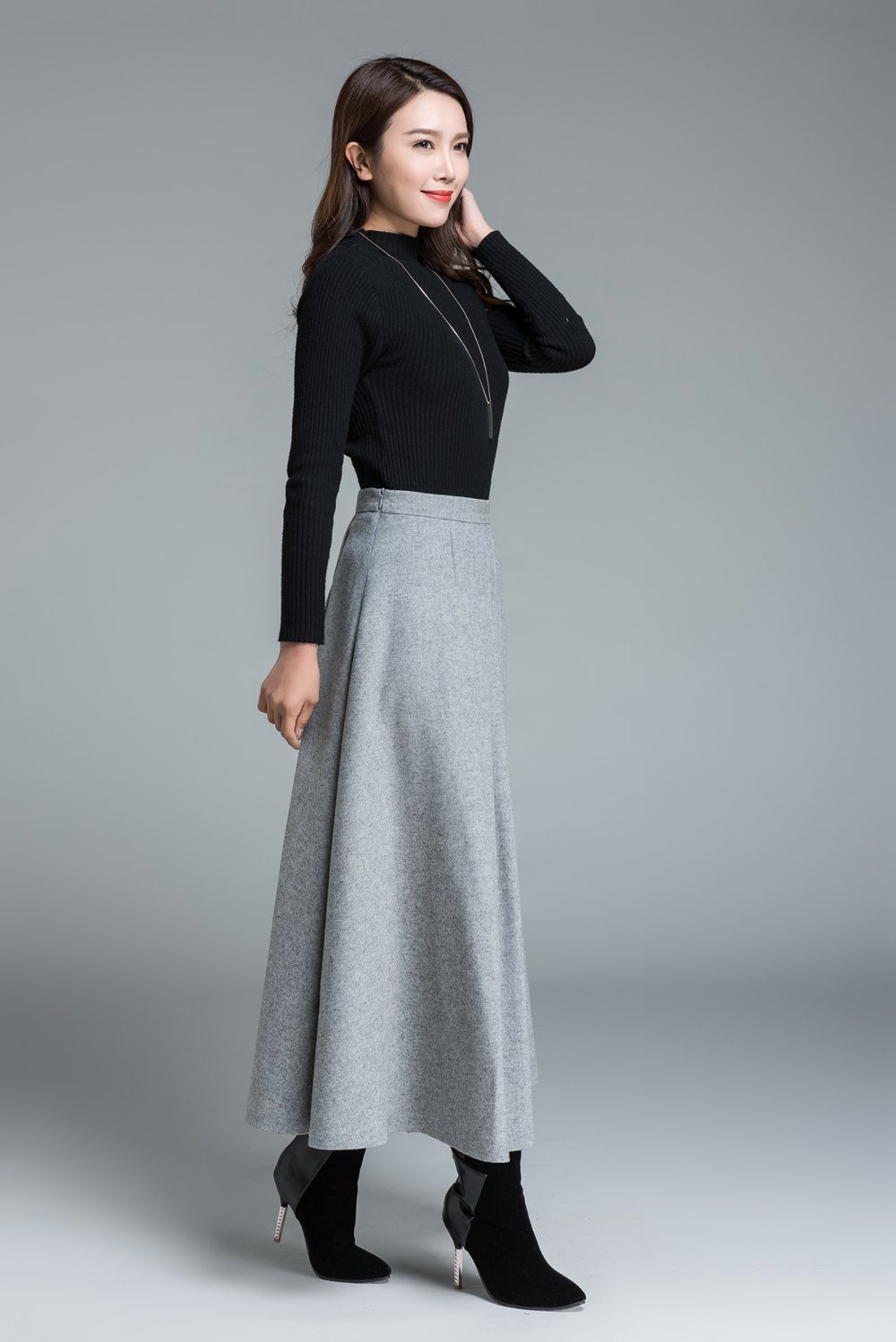 Light grey skirt wool skirt winter skirt pleated skirt | Etsy