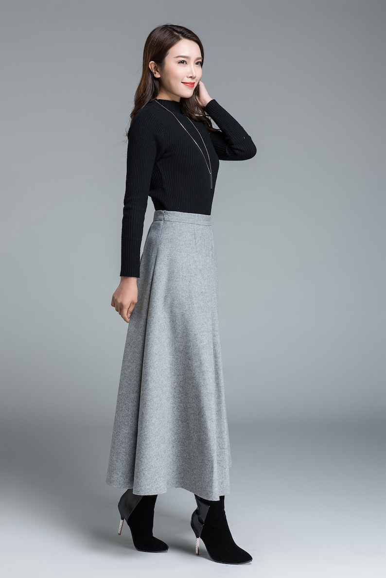light grey skirt, wool skirt, winter skirt, pleated skirt, maxi skirt, winter wool skirt, long skirt, skirt for women, handmade skirt 1643 image 3