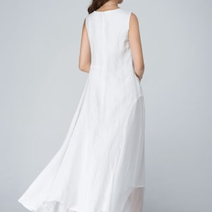 White dress, Plus size dress, Sleeveless dress, Linen dress, Chiffon dress, Women dress, Casual dress, Summer dress, Maternity dress 1577 image 4