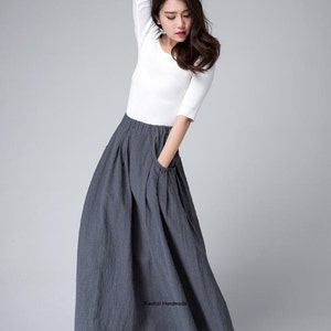 Linen Skirt, Long Linen Maxi Skirt With Pockets, Plus Size Pleated ...