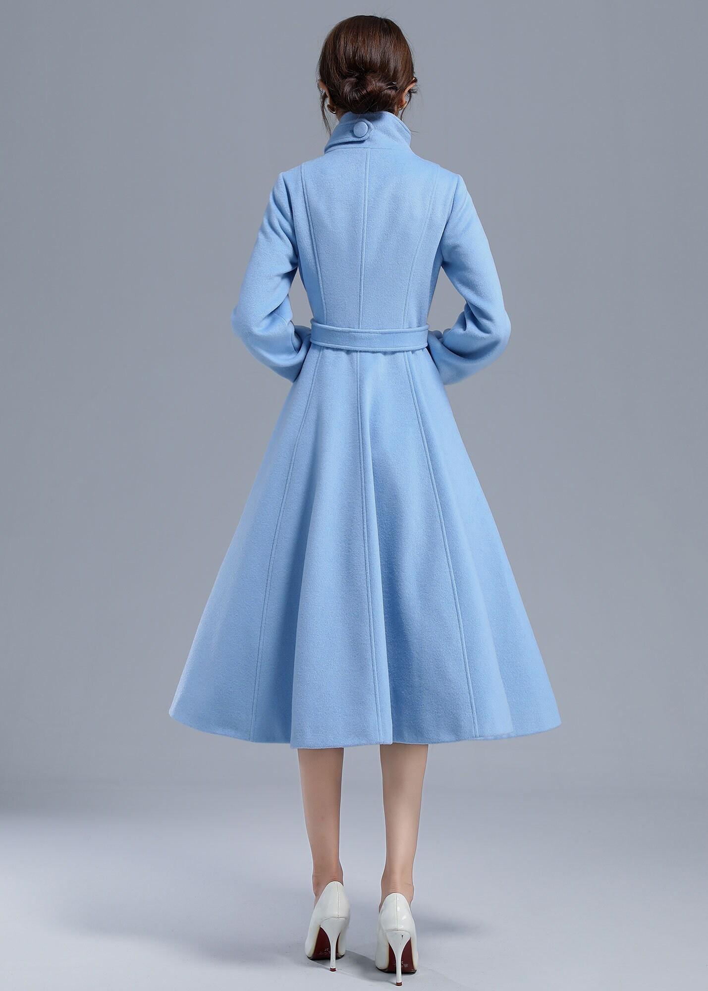 Long Double Breasted Coat  - Sky Blue Wool Alpaca