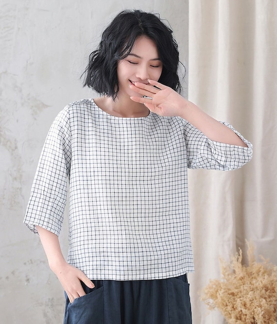 White 3/4 Sleeve Minimalist Top for Women 77711 White 3/4 Sleeve Minimalist Top for Women 77711