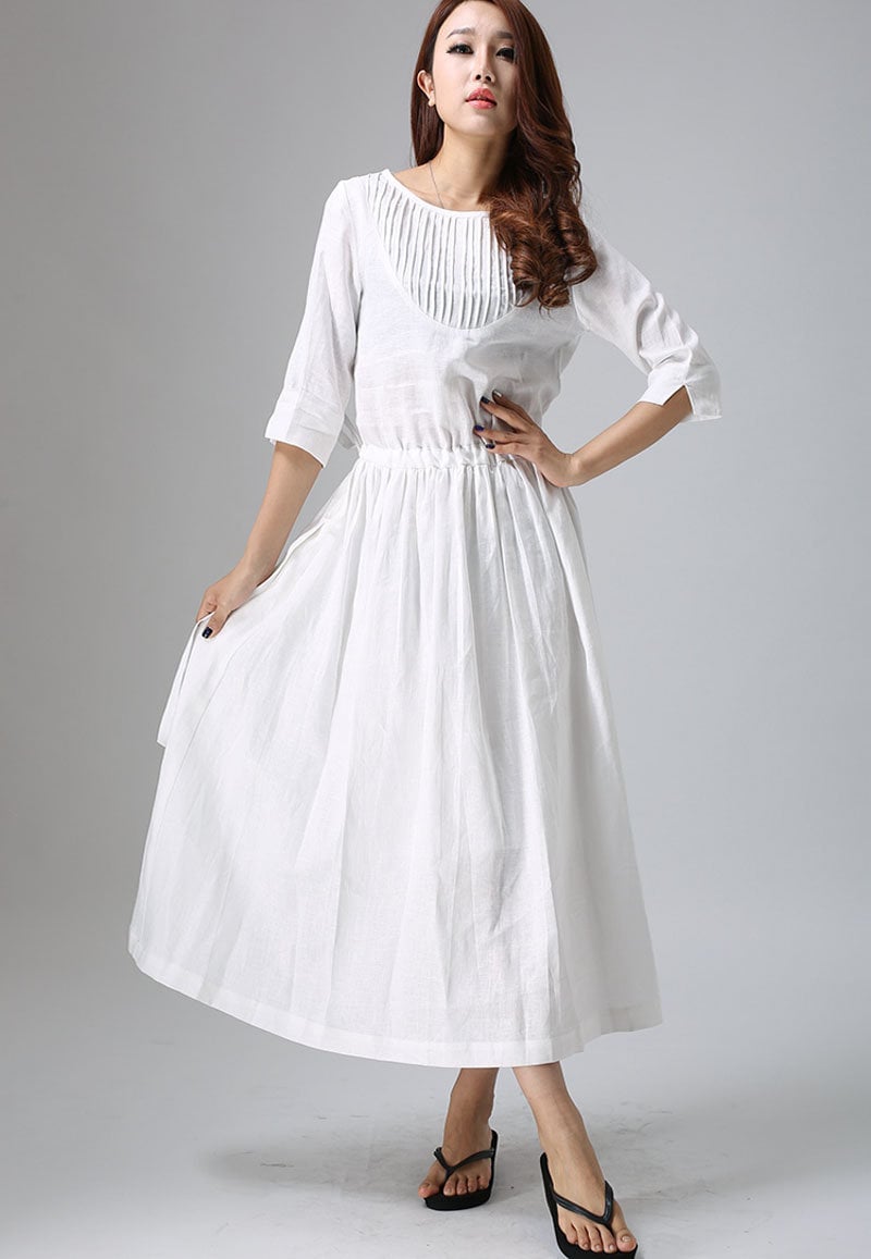 white linen dress linen dress maxi dress white party dress | Etsy