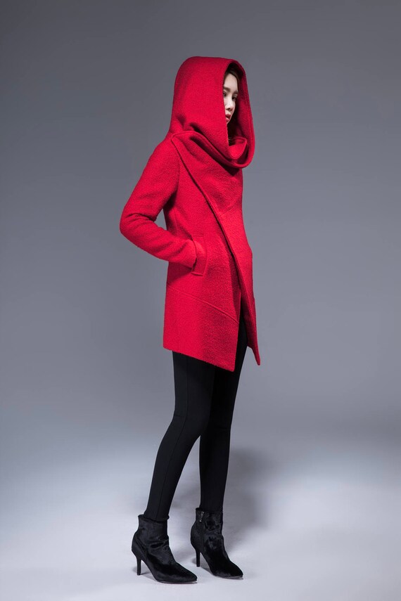 womens red wrap coat