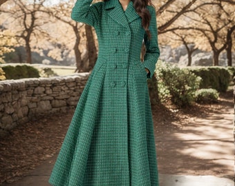 Plaid Long Wool Coat, Vintage Inspired Wool Coat, Winter Plaid Long Wool Coat, Vintage Inspired Wool Coat, Winter
