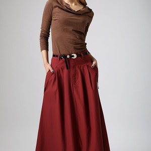 A Line Maxi skirt, Linen skirt, Long Linen skirt, gray skirt, ladies skirts, pocket skirts, Summer spring outfit, custom skirt 1039 Red-0901