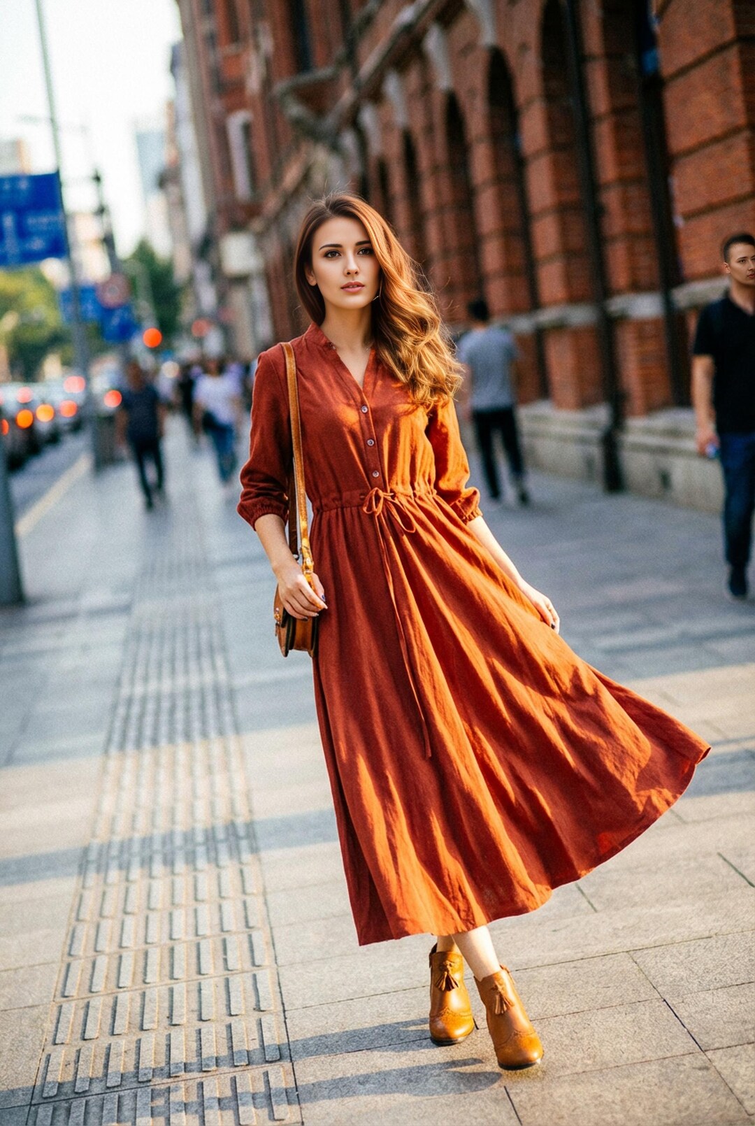 chinese dress ladies 100% Linen Shirt-Collar Folded-Cuff Cocoon Maxi Shirt Dress MIREN – LINTICO main image 1