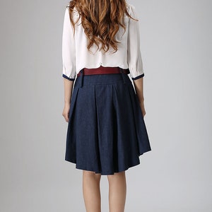 Belted Linen Midi Skirt With Pockets Blue Linen Skirt Short - Etsy