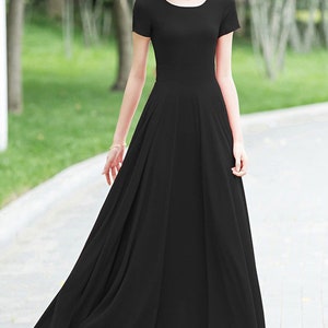 Blue Bridesmaid Dress with sleeves, Simple Beach wedding dress, Summer Long Women Chiffon dress, Bohemian Swing Chiffon maxi dress 1523 4-Black