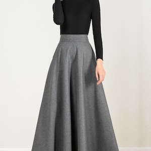 Long Maxi Wool Skirt, Vintage 1950s Elastic Waist Wool Skirt, Winter ...