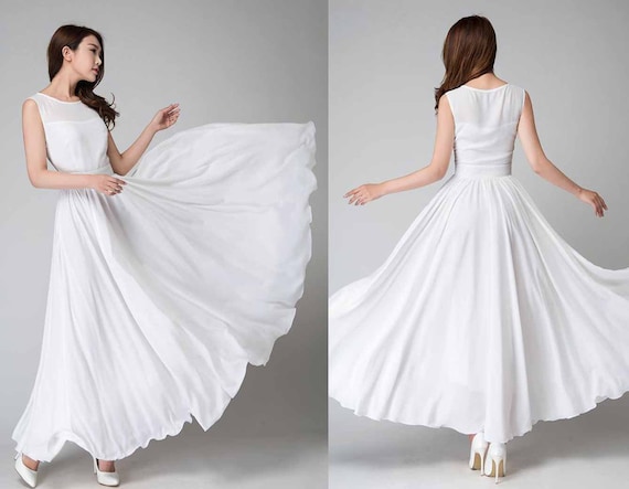 white floor length dress