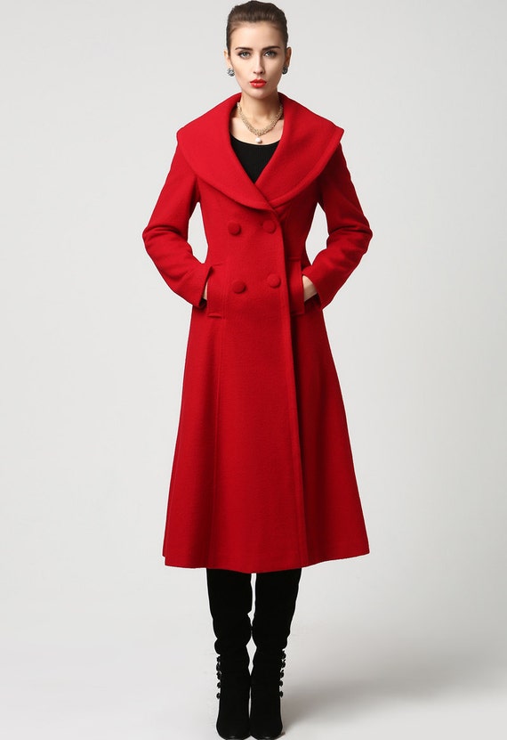 Items similar to trench coat, long coat, red coat, wool coat, Red wool ...