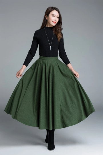Wool Skirt, Long Wool Skirt, Wool Circle Skirt, Vintage