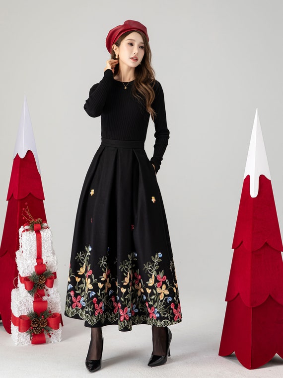 Black Maxi Embroidered Wool Skirt 4612 Black Maxi Embroidered Wool Skirt 4612