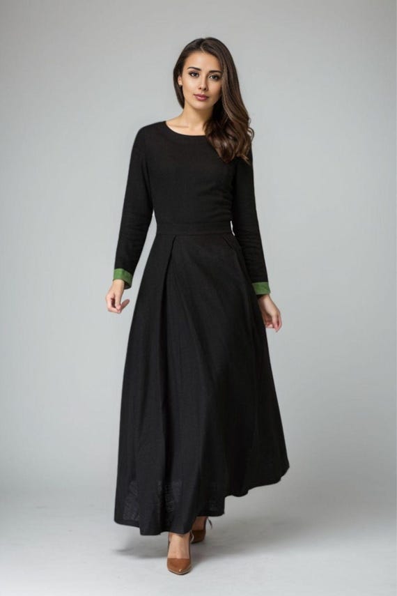 Black dress linen dress maxi dress women dress 1450# Black dress linen dress maxi dress women dress 1450#