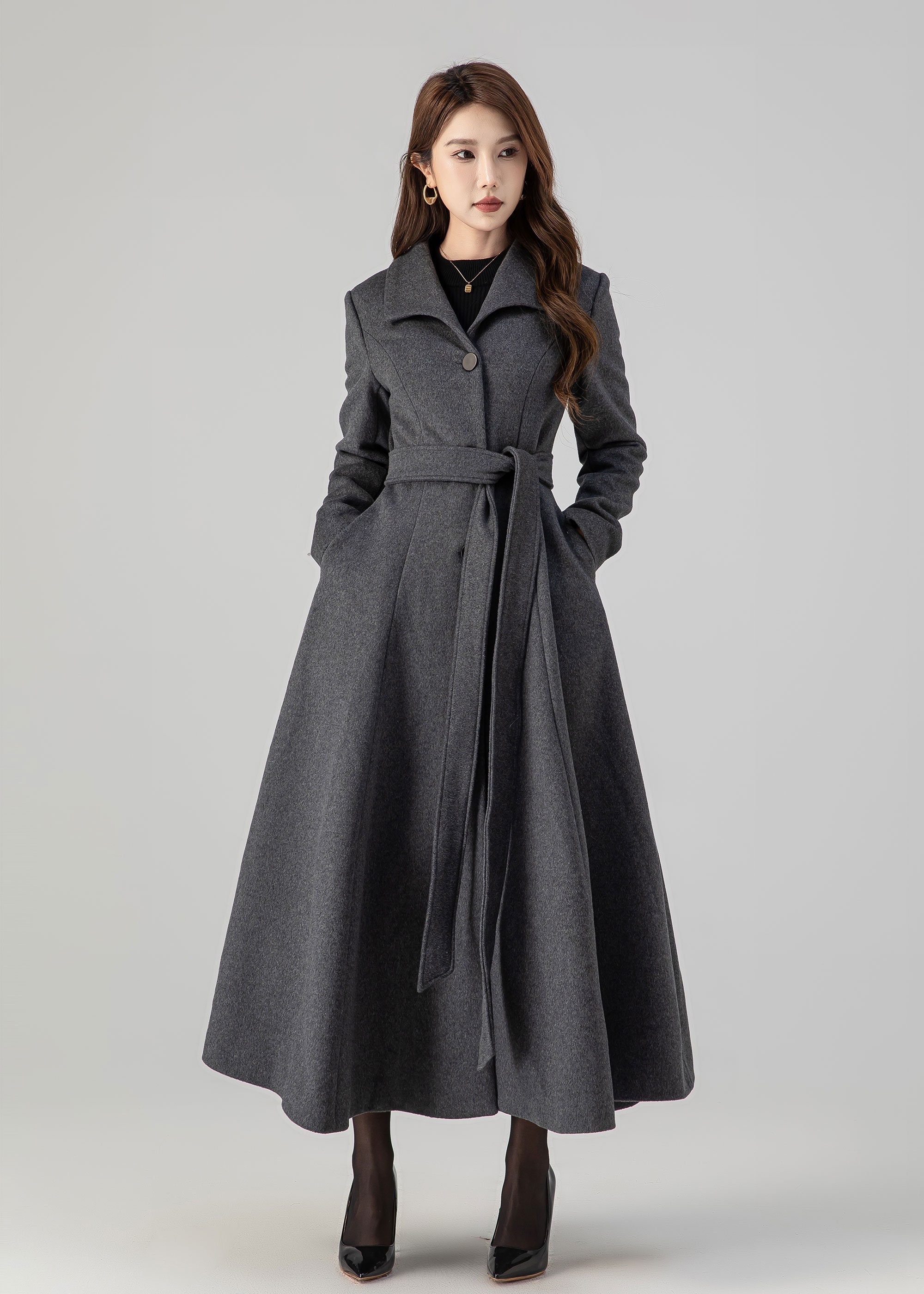 ジャケット・アウター DOUBLE WOOL LONG COAT - GREY Gray Long Wool Coat, Warm Winter Wool Coat, Wool Coat Women