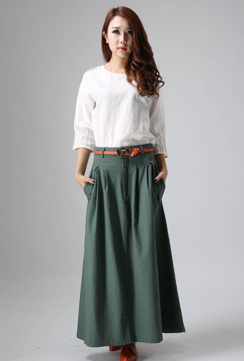Maxi linen skirt green linen skirt long linen skirt woman | Etsy