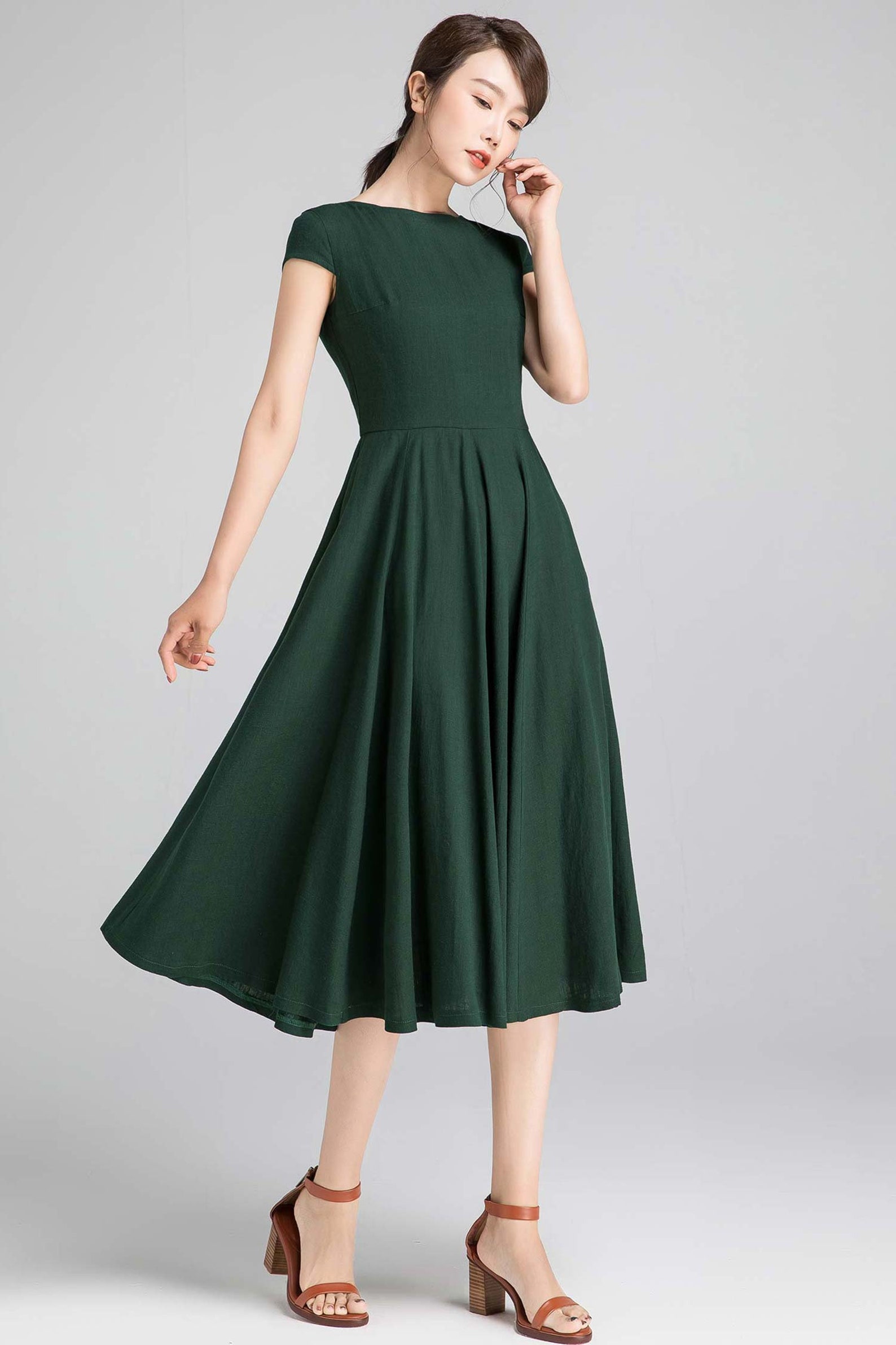 Vintage Dress Fabulous Fit and Flare Dress Linen Midi Dress - Etsy