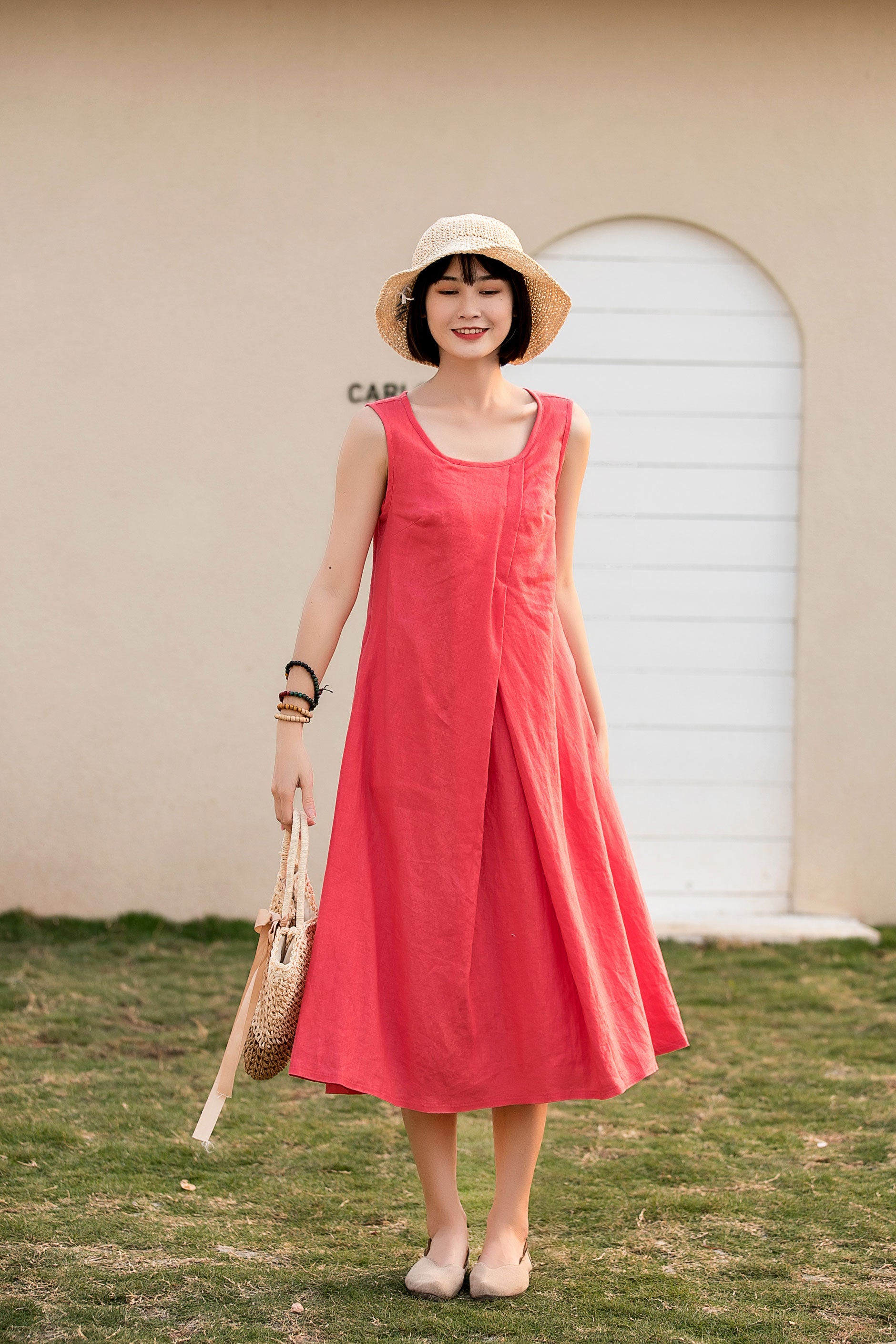 Cotton Linen Sleeveless Dress for Women A Line Fit and Flare Etsy