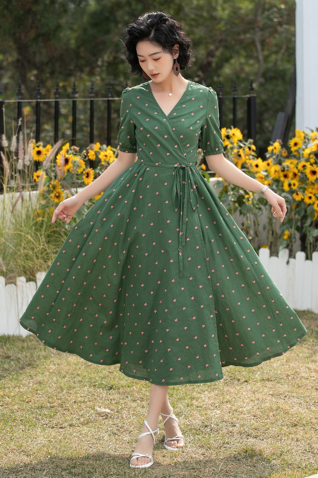 wrap midi dress green Reiss Madeline Jersey Wrap-Tie Midi Dress