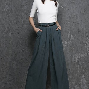 Gray palazzo pants, wide leg pants, womens long pants, linen pants, pleating pants, custom made, pockets pants, plus size available 0839 Green-1338#