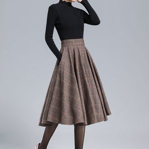 Plaid Wool Skirt Women, Tartan Wool Circle Skirt, High Waist Wool Skirt, Flared Winter Autumn Skirt with Pockets, Swing Wool Skirt 3167 image 2