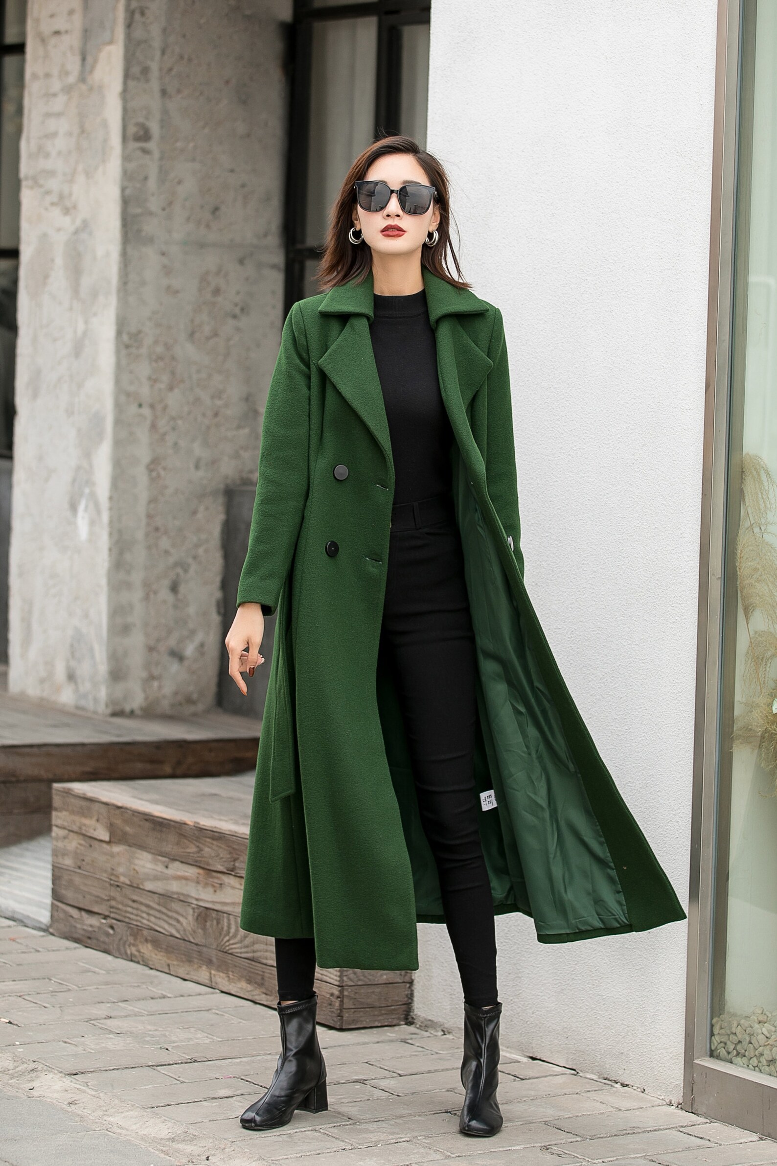 British Style Long Wool Coat in Green Warm Coat Women | Etsy