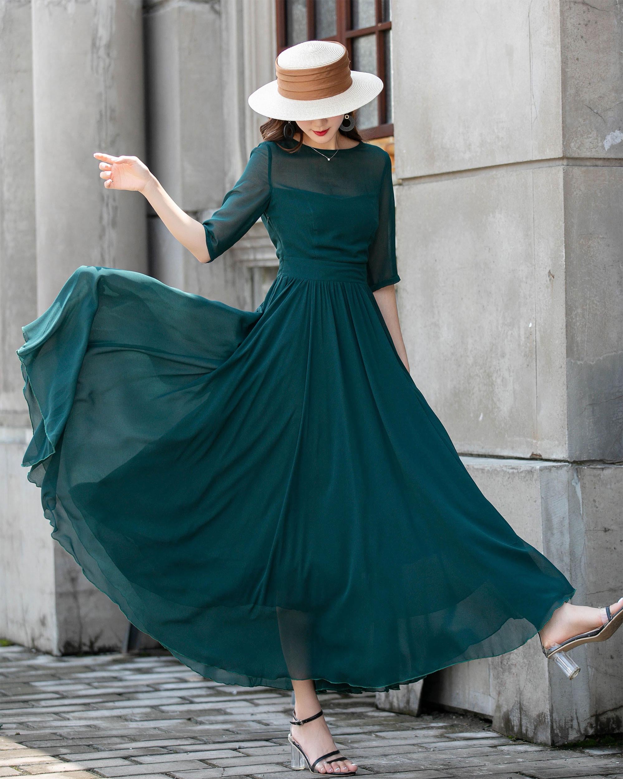 Green Chiffon Maxi Dress, Fit and Flare Ballroom Gown, Custom, Xiaolizi 4410# - Etsy Green Chiffon Maxi Dress, Fit and Flare Ballroom Gown, Custom, Xiaolizi 4410# - Etsy