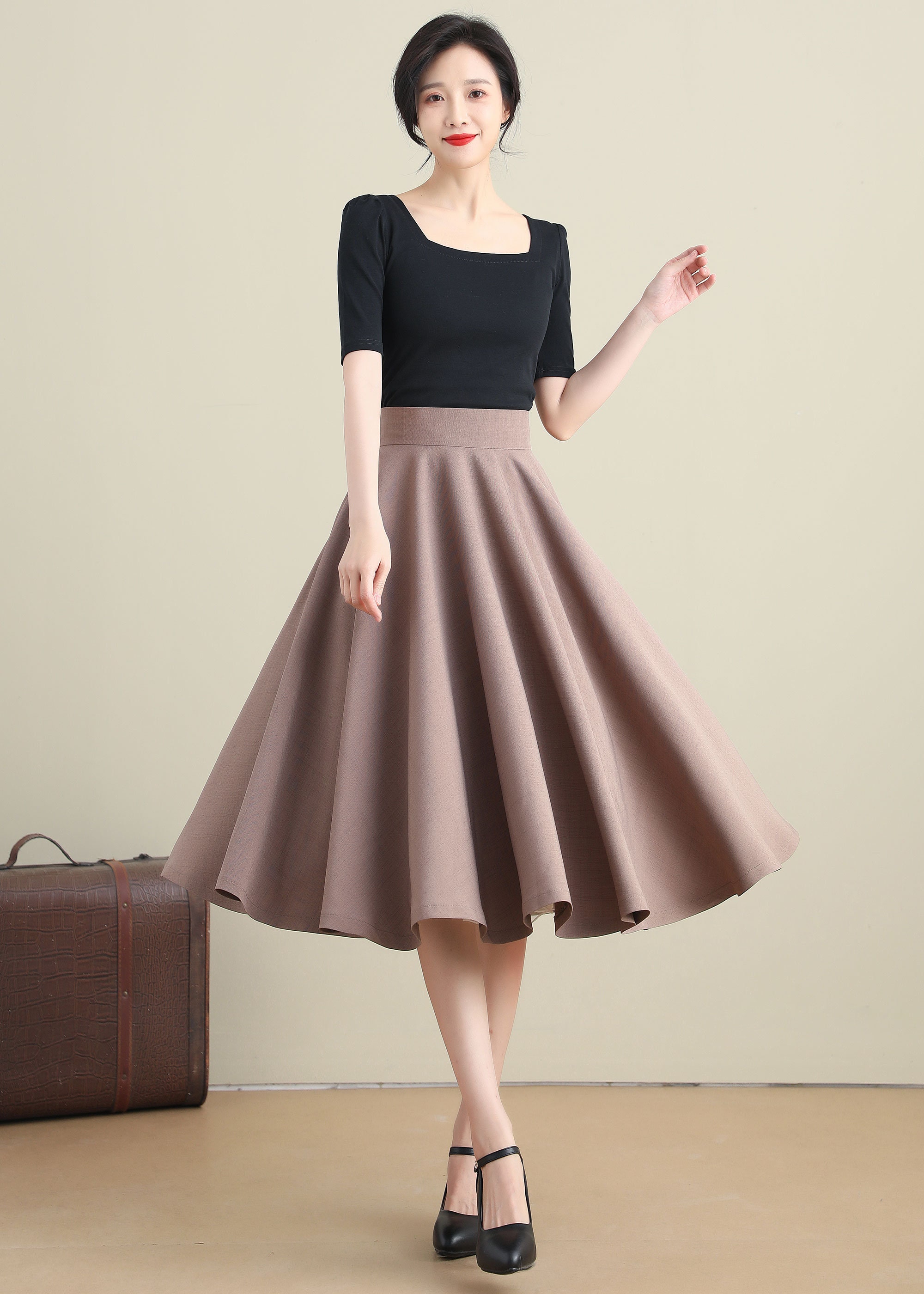 Khaki Swing Linen Skirt A Line Full Skirt High Waist Flared - Etsy